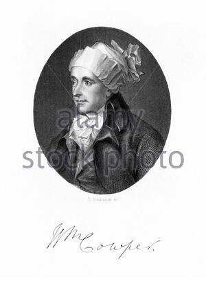 Le portrait de William Cowper, 1731 – 1800, était un poète anglais, illustration ancienne de 1830 Banque D'Images