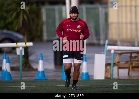 Billy Vunipola de Saracens avant le match de championnat de RFU au Trailfinders Sports Club, Ealing Picture par Daniel Murphy/Focus Images/Sipa USA 07432 188161 16/01/2021 Banque D'Images