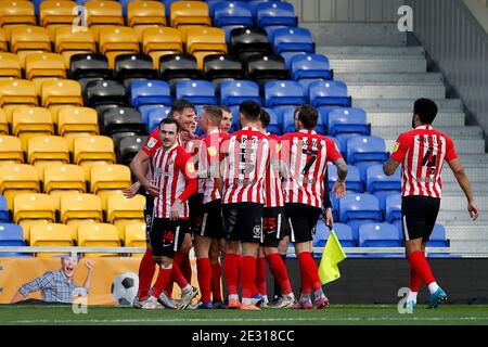 Wimbledon, Royaume-Uni. 16 janvier 2021. BUT - Charlie Wyke de Sunderland marque à nouveau lors de la Sky Bet League 1, match à huis clos entre AFC Wimbledon et Sunderland à Plough Lane, Wimbledon, Angleterre, le 16 janvier 2021. Photo de Carlton Myrie/Prime Media Images. Crédit : Prime Media Images/Alamy Live News Banque D'Images