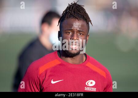 Rotimi Segun de Saracens avant le match de championnat de la RFU au club sportif de Trailfinders, Ealing Picture par Daniel Murphy/Focus Images/Sipa USA 07432 188161 16/01/2021 Banque D'Images