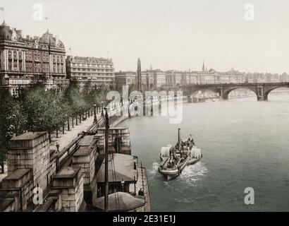 Photographie vintage du XIXe siècle : bateau le long du quai de la Tamise, Londres. Banque D'Images