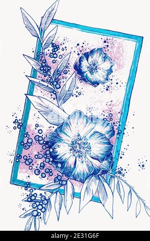 Dessin au trait de fleurs pour les étiquettes, les arrière-plans et les affiches avec une palette de couleurs pastel et printanières. Illustration de Vecteur