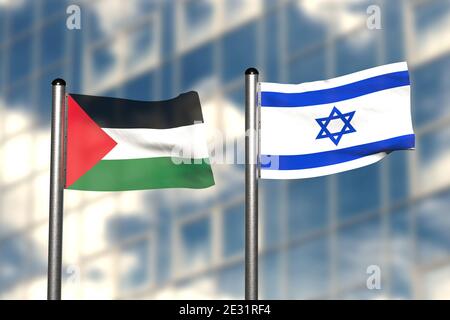 rendu 3d d'un drapeau de la Palestine et d'Israël. Banque D'Images