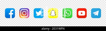 Icônes des réseaux sociaux : Faceboock, Instagram, Twitter, Snapchat, Viber, Telegram, YouTube Illustration de Vecteur