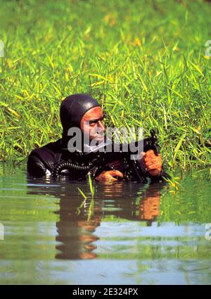 Rio de Janeiro, Brésil, 30 juillet 1998. Marine de la Marine du Brésil, pendant l'entraînement au Bataillon Tonelero dans la zone ouest de la ville de Rio de Jane Banque D'Images