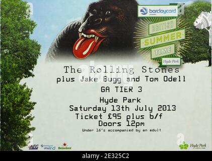 Billet pour les Rolling Stones avec Jake Bugg et Tom Odell à Hyde Park samedi 13 juillet 2013 Londres Angleterre Royaume-Uni Banque D'Images