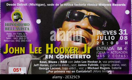 John Lee Hooker Jr en billet de concert au Hipodromo Bellavista Santander Cantabria Espagne jeudi 31 juillet 2008 Banque D'Images