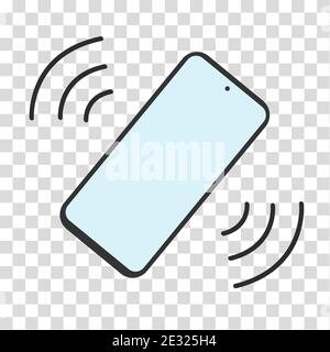 Icône de vibration du téléphone sur fond transparent. Smartphone avec écran bleu en mode silencieux. Symbole sur le signe du mode de vibration pour la bande. Vecteur Illustration de Vecteur