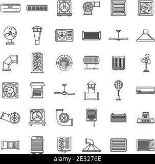 Ensemble d'icônes de climatisation de ventilation, style de contour Illustration de Vecteur
