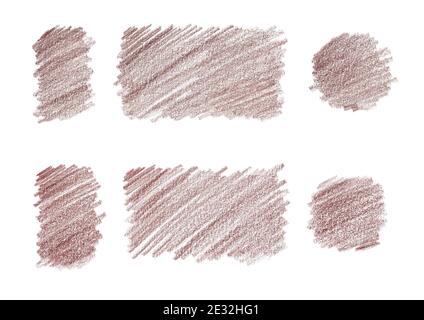 Dessins de crayons de couleur peints à la main en hêtre cuivre et rouge vencien . Éléments de conception de crayons de couleur. Jeu de nuances de crayons de couleur. Banque D'Images