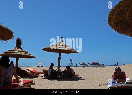 La plage Sidi Kacem, en face du restaurant Ocean, Tanger, Maroc, juillet 2010. Photo de Stephane Lemouton/ABACAPRESS.COM Banque D'Images