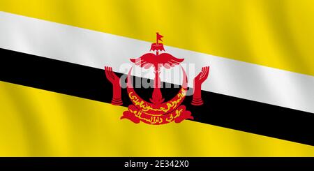 Drapeau de Brunei avec effet de tissage, proportion officielle. Illustration de Vecteur