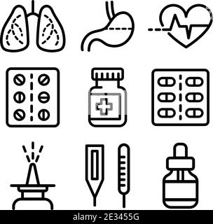 Ensemble d'icônes Web de contour simple. Symboles de médecine et de santé Illustration de Vecteur