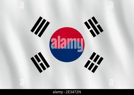 Drapeau sud-coréen avec effet de spéléologie, proportion officielle. Illustration de Vecteur