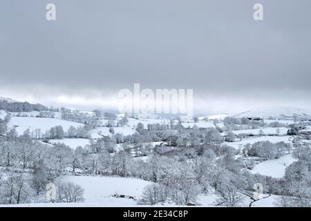 Paysage blanc et enneigé à la campagne en hiver Banque D'Images