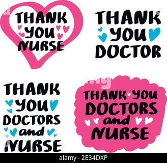 Kit de lettres merci médecins infirmière. Notion de métier d'agent de santé et d'hôpital médical, illustration vectorielle. Art simple pour épidémie covid-1 Illustration de Vecteur