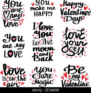Guillemets. Collection amour lettrage Saint-Valentin. Lettrage dessiné à la main avec beau texte sur l'amour. Illustration de Vecteur
