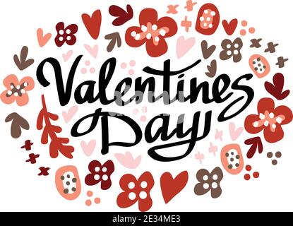 Carte de la Saint Valentin heureuse avec ornements, coeurs, cadre. Vecteur typographique Illustration de Vecteur