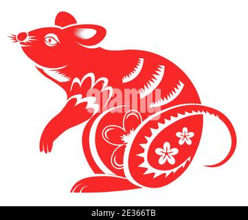 Horoscope chinois, rat ou souris avec fleurs Illustration de Vecteur