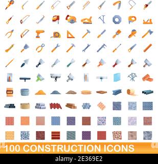 100 icônes construction set. Cartoon illustration de 100 icônes construction vector set isolé sur fond blanc Illustration de Vecteur