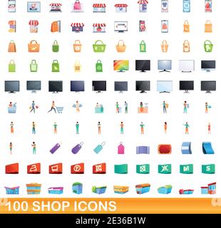 ensemble de 100 icônes de magasin. Illustration de 100 icônes de magasin ensemble de vecteur isolé sur fond blanc Illustration de Vecteur