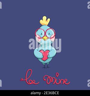 Dessin animé oiseau en lunettes tient grand coeur Illustration de Vecteur