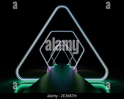 Arrière-plan abstrait des lignes au néon. Rendu 3D Banque D'Images