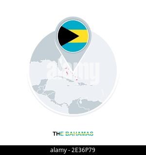 La carte et le drapeau des Bahamas, icône de carte vectorielle avec les Bahamas en surbrillance Illustration de Vecteur