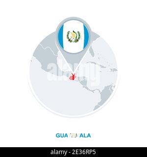 Carte et drapeau du Guatemala, icône de carte vectorielle avec Guatemala en surbrillance Illustration de Vecteur