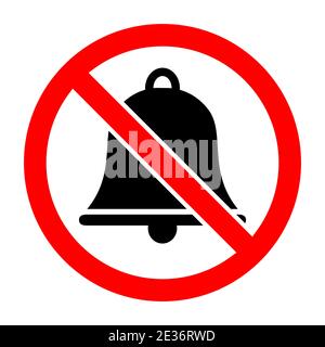 Les cloches sont interdites. Icône aucune sonnerie. Stop ou bannissement rond rouge avec icône cloches. Illustration vectorielle. Signe interdit. Illustration de Vecteur