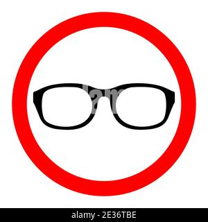 Icône d'interdiction de lunettes. Les lunettes sont interdites. Panneau rond rouge STOP ou Ban avec icône lunettes. Illustration vectorielle. Pas d'icône de lunettes de soleil. Illustration de Vecteur