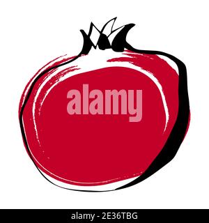 Illustration de fruits grenade en dessin au trait et couleur rouge isolé sur blanc Illustration de Vecteur