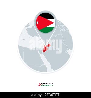 Carte et drapeau de la Jordanie, icône de carte vectorielle avec Jordan en surbrillance Illustration de Vecteur