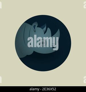 Personnage de dessin animé couleur plate rhinocéros. Logo Rhino en cercle. Illustration vectorielle Illustration de Vecteur