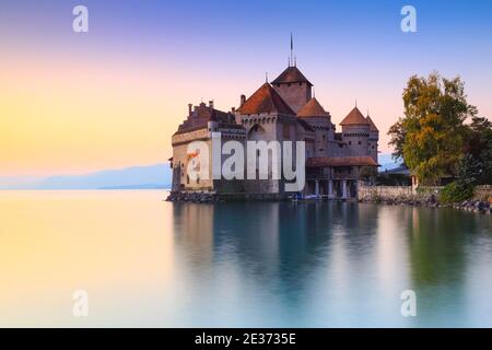 Le Château de Chillon sur le lac de Genève, Suisse Banque D'Images