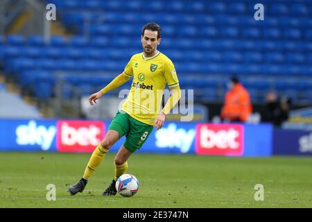 Cardiff, Royaume-Uni. 16 janvier 2021. Mario Vrancic de la ville de Norwich en action. Match de championnat EFL Skybet, Cardiff City et Norwich City au Cardiff City Stadium de Cardiff, pays de Galles, le samedi 16 janvier 2021. Cette image ne peut être utilisée qu'à des fins éditoriales. Utilisation éditoriale uniquement, licence requise pour une utilisation commerciale. Aucune utilisation dans les Paris, les jeux ou les publications d'un seul club/ligue/joueur. photo par Andrew Orchard/Andrew Orchard sports Photography/Alamy Live News crédit: Andrew Orchard sports Photography/Alamy Live News Banque D'Images