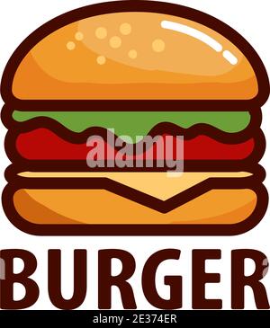 Délicieux hamburger. Icône plate, logo ou autocollant pour votre design, menu, site Web, articles promotionnels Illustration de Vecteur