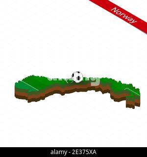 Carte isométrique de Norvège avec terrain de football. Ballon de football au centre du terrain de football. Illustration de football vectoriel. Illustration de Vecteur