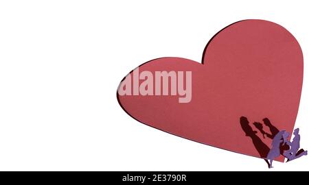 Valentine's Day and Love concept, technique de coupe de papier silhouette jeune couple sur fond blanc. Banque D'Images