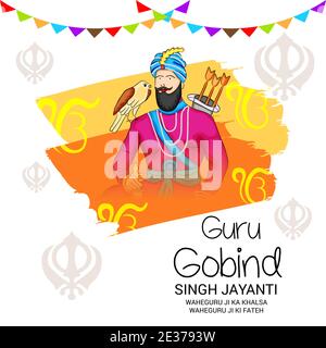 Illustration vectorielle d'un contexte pour le festival Happy Guru Gobind Singh Jayanti pour la célébration Sikh. Banque D'Images