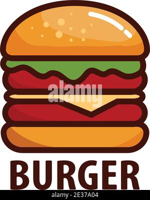 Délicieux hamburger. Icône plate, logo ou autocollant pour votre design, menu, site Web, articles promotionnels Illustration de Vecteur