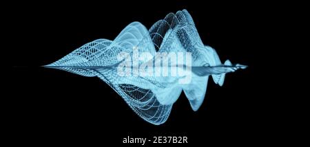 Structure filaire, arrière-plan moderne de grille virtuelle abstraite, ondes sonores audio, concept de science ou de données, visualisation des ondes sonores, rendu CGI 3D Banque D'Images