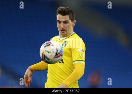 Cardiff, Royaume-Uni. 16 janvier 2021. Kenny McClean de la ville de Norwich en action.EFL Skybet Championship Match, Cardiff City / Norwich City au Cardiff City Stadium de Cardiff, pays de Galles, le samedi 16 janvier 2021. Cette image ne peut être utilisée qu'à des fins éditoriales. Utilisation éditoriale uniquement, licence requise pour une utilisation commerciale. Aucune utilisation dans les Paris, les jeux ou les publications d'un seul club/ligue/joueur. photo par Andrew Orchard/Andrew Orchard sports Photography/Alamy Live News crédit: Andrew Orchard sports Photography/Alamy Live News Banque D'Images