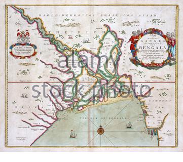 Delta du Ganges, baie du Bengale, Inde, carte ancienne de 1702 Banque D'Images