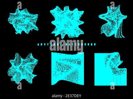 Ensemble d'éléments particules ondulées bleues brillantes arrière-plan filaire moderne et style technologique de texture. Illustration vectorielle Illustration de Vecteur