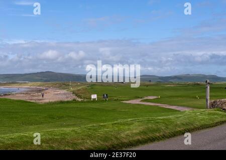 Vue sur le parcours et la côte, club de golf de Machrihanish, Argyll, Écosse Banque D'Images