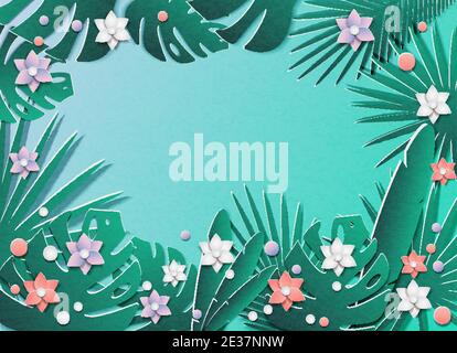 Beaucoup de feuilles et de fleurs tropicales Illustration de Vecteur