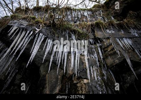 Middleton à Teesdale, comté de Durham, Royaume-Uni. Jeudi 7 janvier 2021: Le Royaume-Uni a vu les températures chuter à environ -10 la nuit dernière, ce qui en fait le plus froid Banque D'Images