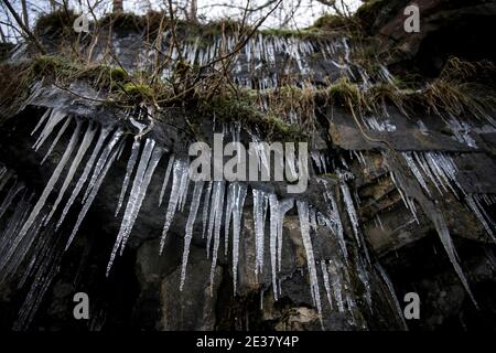 Middleton à Teesdale, comté de Durham, Royaume-Uni. Jeudi 7 janvier 2021: Le Royaume-Uni a vu les températures chuter à environ -10 la nuit dernière, ce qui en fait le plus froid Banque D'Images