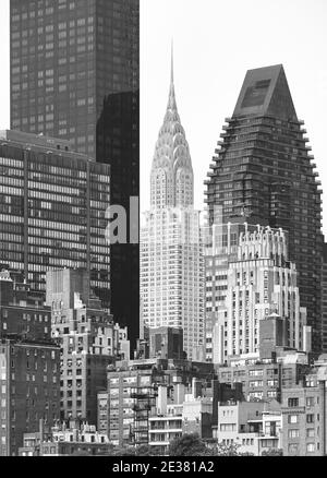 Image en noir et blanc de l'architecture de la ville de New York côté est, États-Unis. Banque D'Images